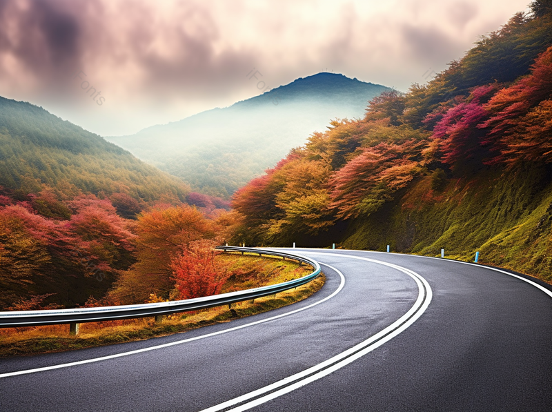 美丽的秋季森林与道路,高清,摄影图,摄影图片,图片大全,摄影图免费下载